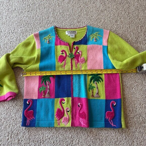 Jack B Quick Women’s Flamingo Pink Colorblock Sweater Pearl Embellished Collar - Picture 9 of 12